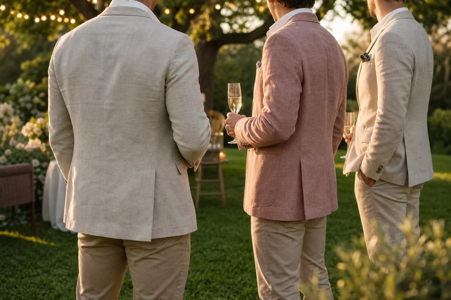 Sommerhochzeit Outfit Herren im sonnigen Garten