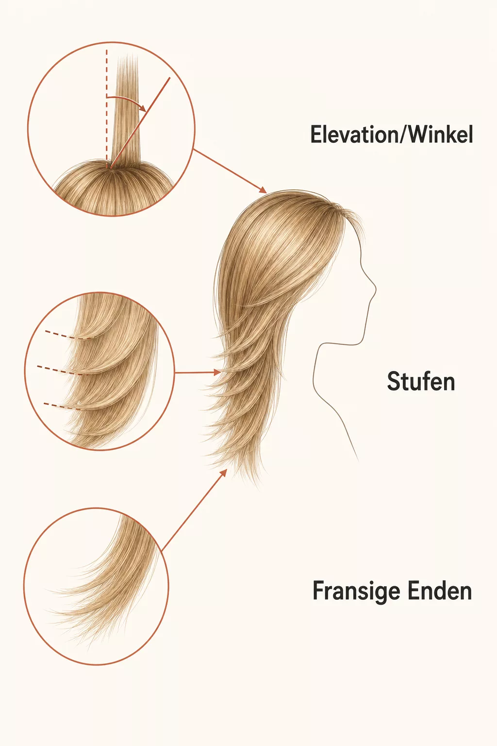 Grafik zu Stufenschnitt, Elevationswinkel und fransigen Enden