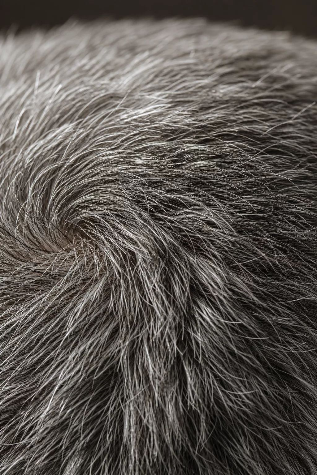 Makroaufnahme von grauen und silbernen Haarsträhnen