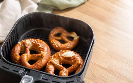 Goldbraune TK Brezeln im Airfryer backen, frisch gebacken im Korb