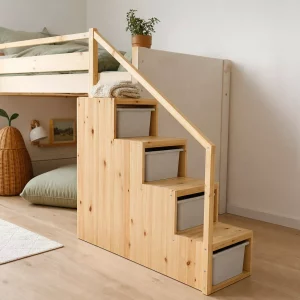 Trofast als Treppe zum Hochbett im gemütlichen Kinderzimmer