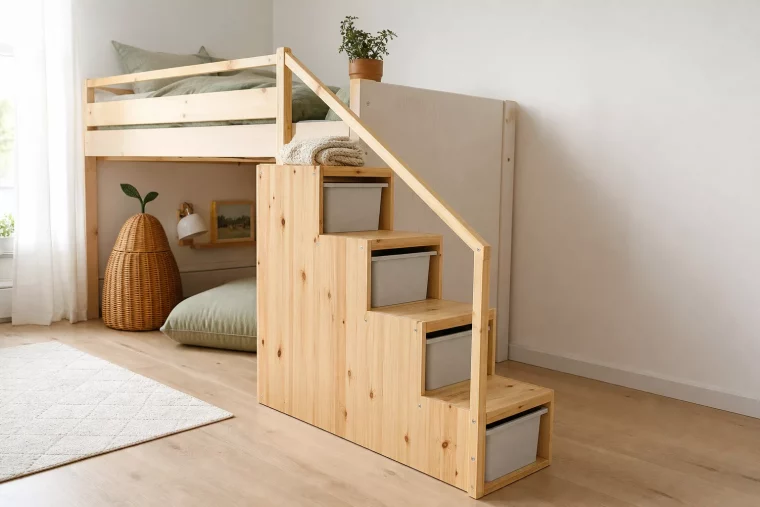 Trofast als Treppe zum Hochbett im gemütlichen Kinderzimmer