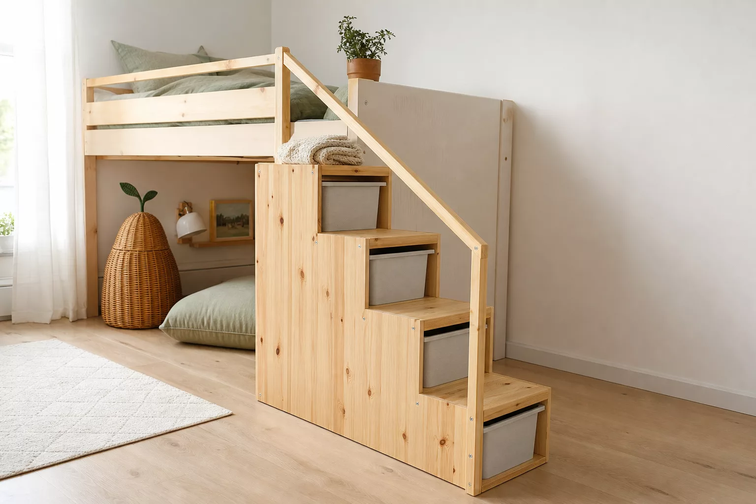 Trofast als Treppe zum Hochbett im gemütlichen Kinderzimmer