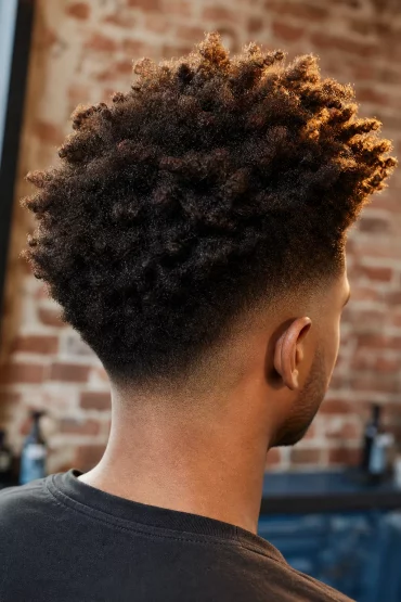 Voluminöser Undercut mit Afro-Textur und hellen Spitzen