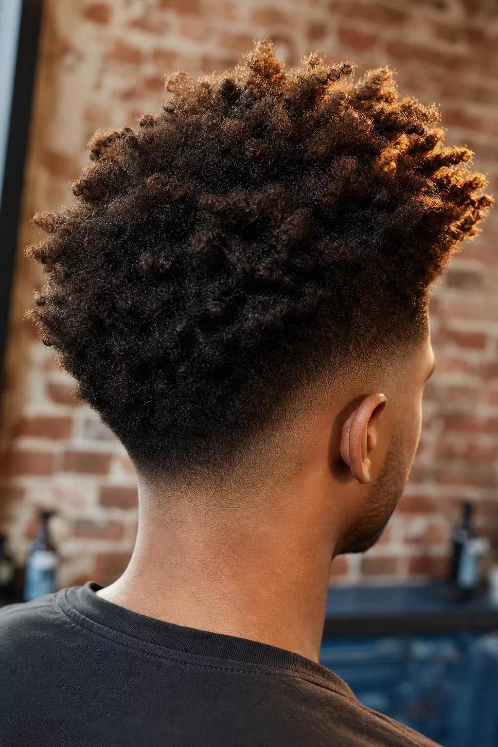 Voluminöser Undercut mit Afro-Textur und hellen Spitzen