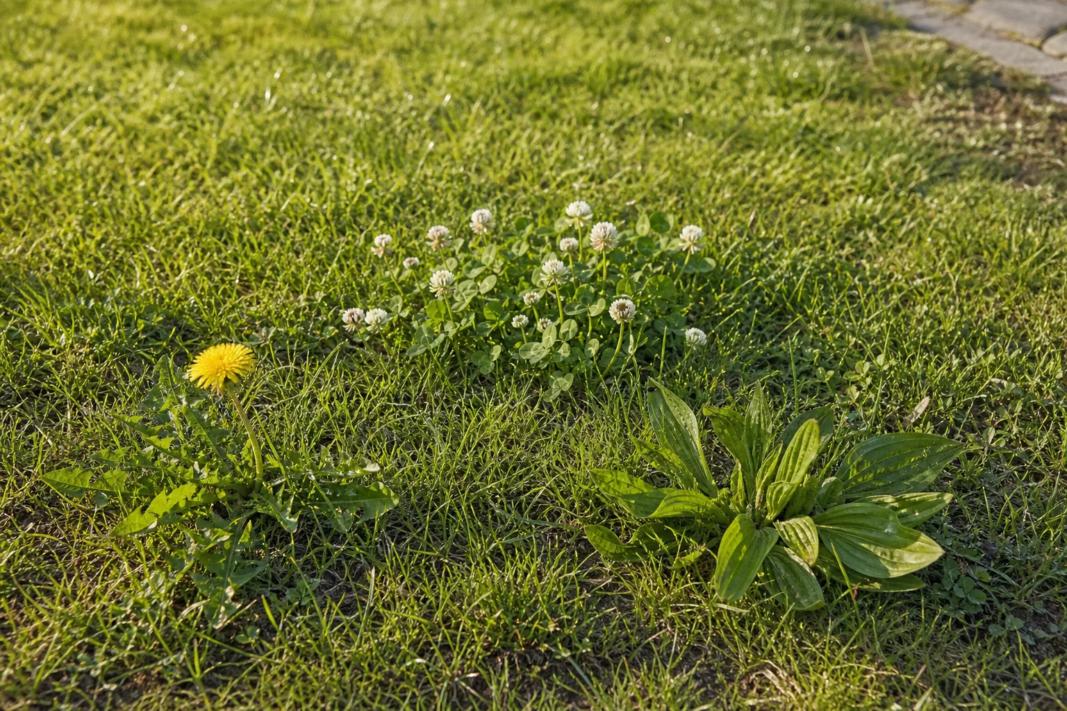 Unkraut-Arten im Rasen zwischen Gräsern erkennen und bestimmen