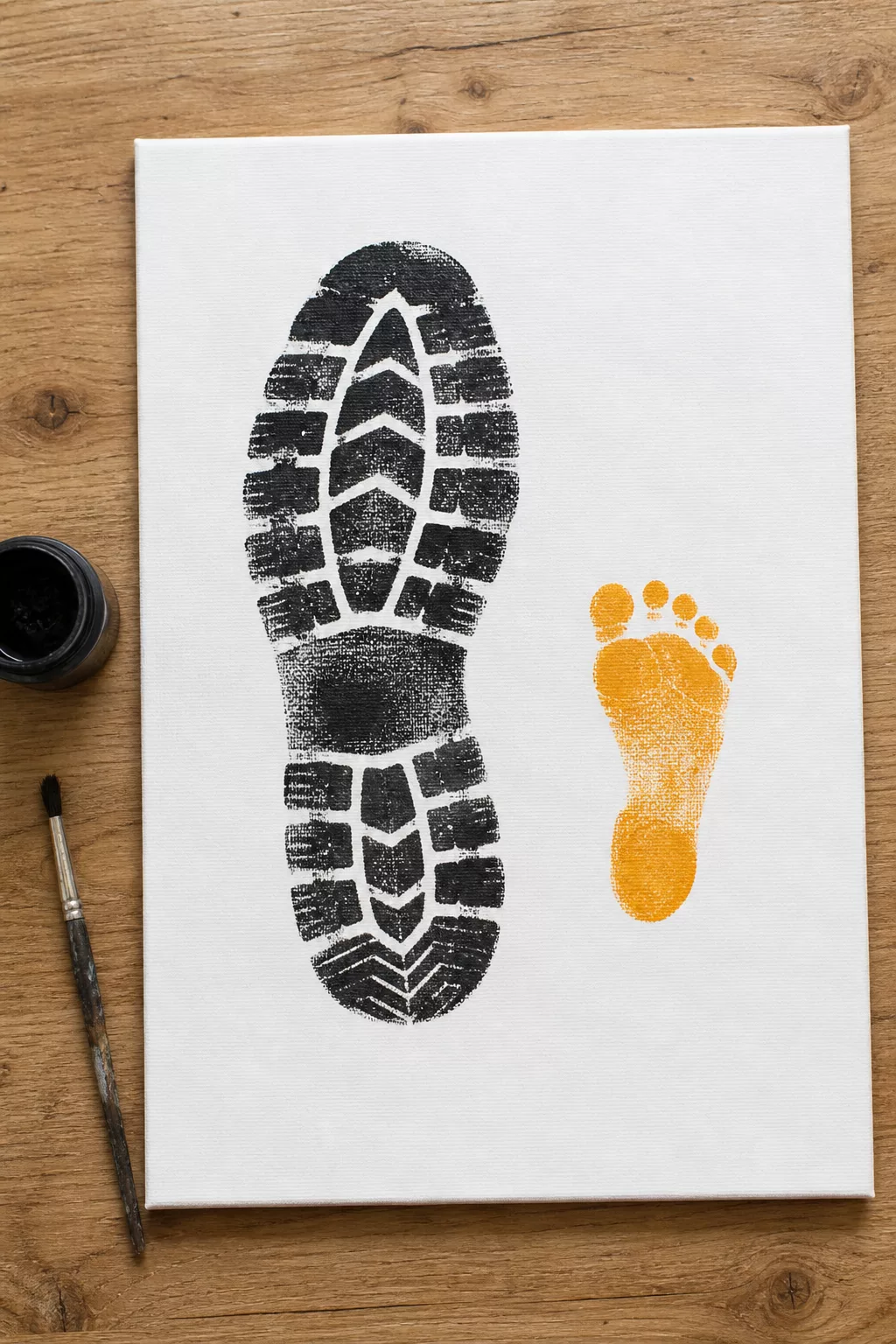 Fußabdruck-Bild zum Vatertag mit Schuhabdruck und Babyfüßen