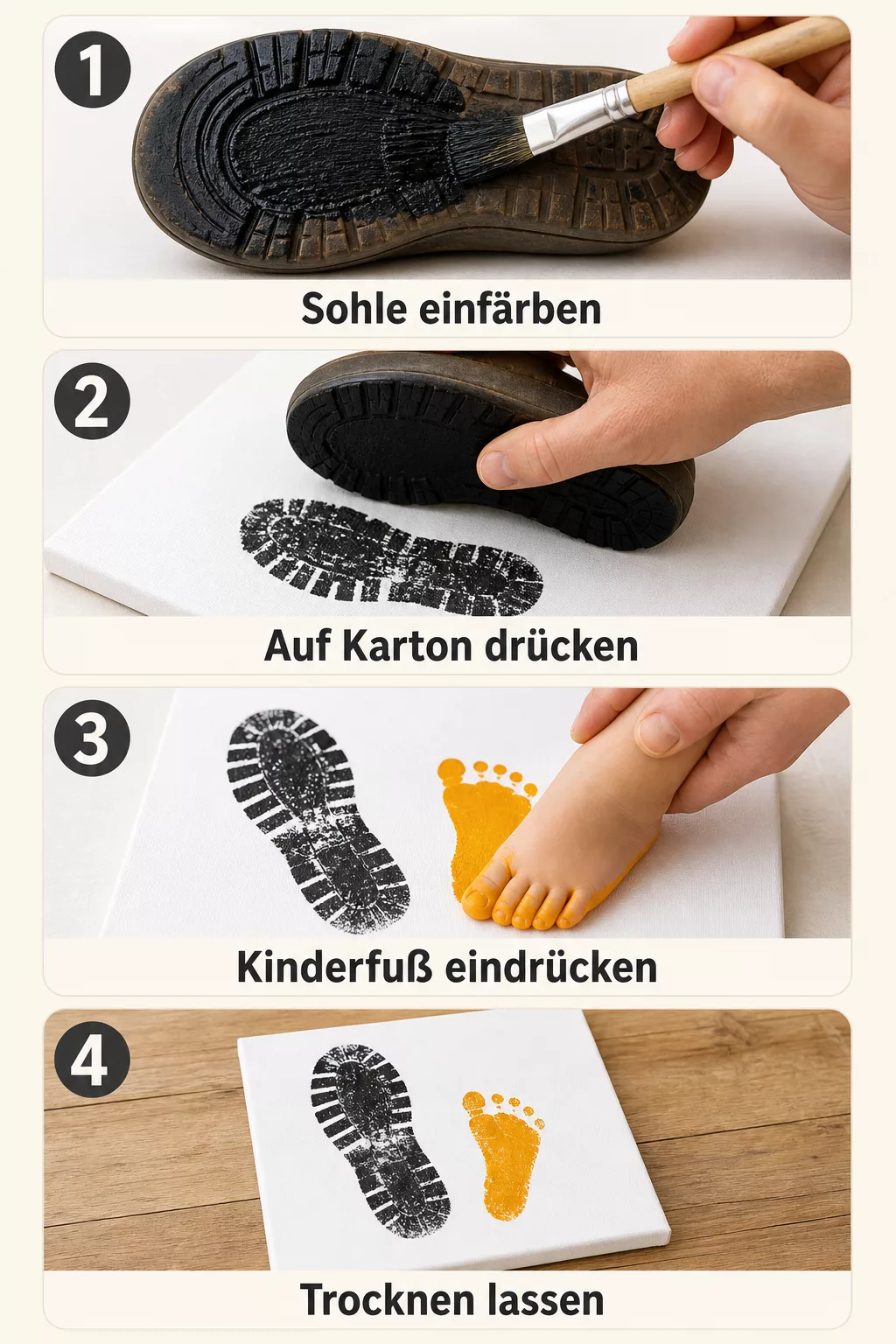 Schritt-für-Schritt-Grafik: Fußabdruck-Bild zum Vatertag basteln