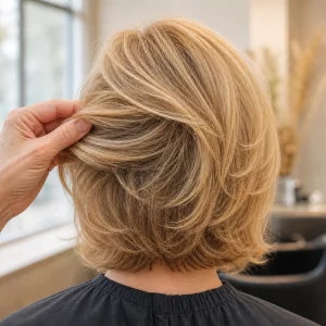 Volumenschnitt für feines Haar ab 50 mit sichtbarer Stufenstruktur