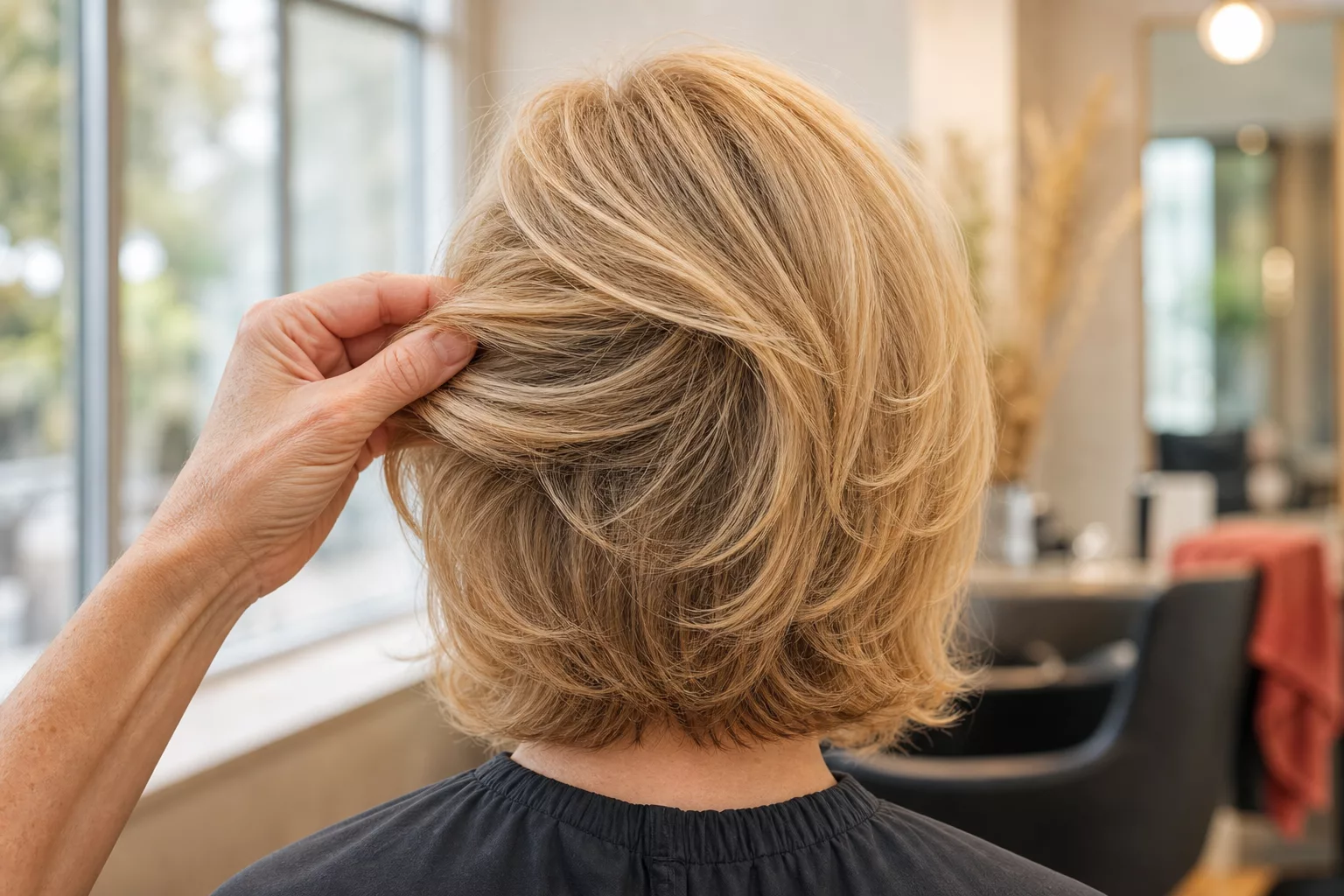 Volumenschnitt für feines Haar ab 50 mit sichtbarer Stufenstruktur