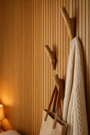 Wandhaken aus Holz als platzsparende Kleiderablage