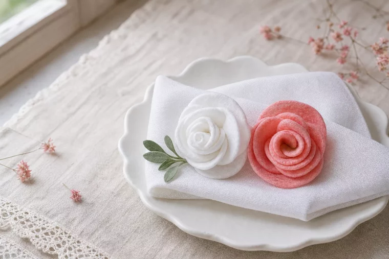 Selbstgemachte Rosen aus Wattepads verzaubern jede Frühlingstafel.