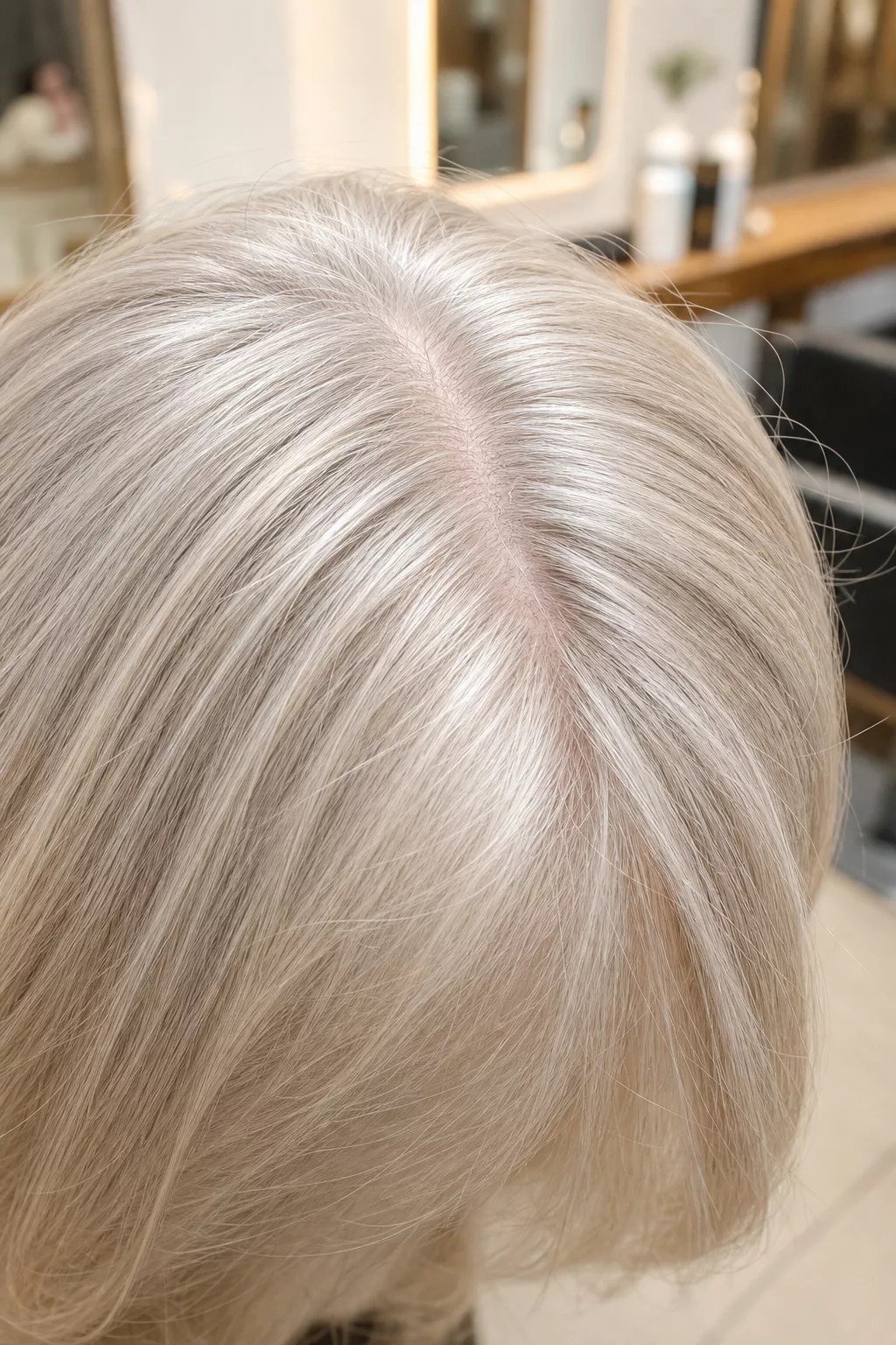 Babylights in weißem Haar: sehr feine, dezente Strähnchen ab dem Ansatz