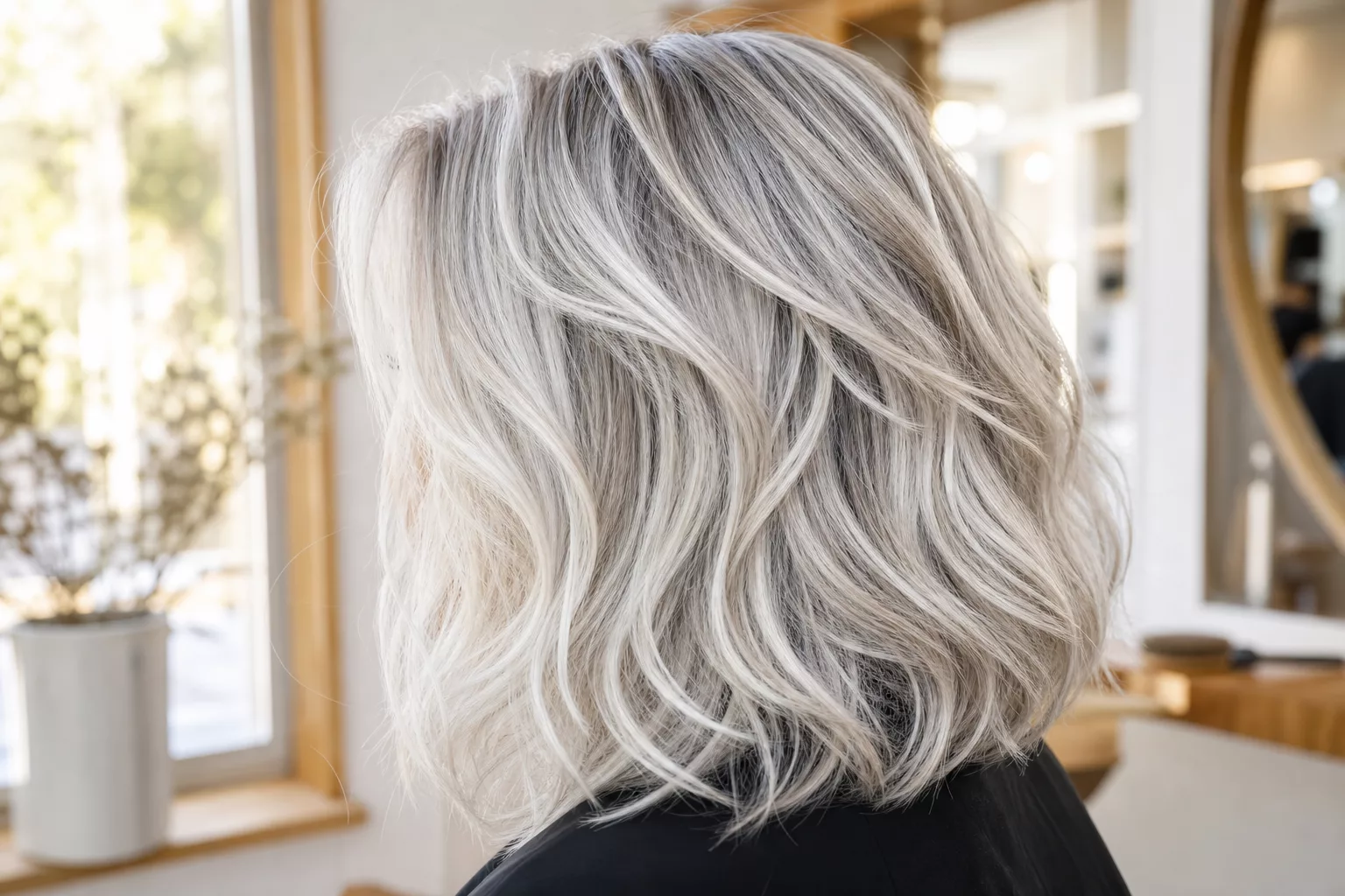 Weiße Haare mit Strähnchen: dimensionaler Silber-Look mit natürlichem Glanz