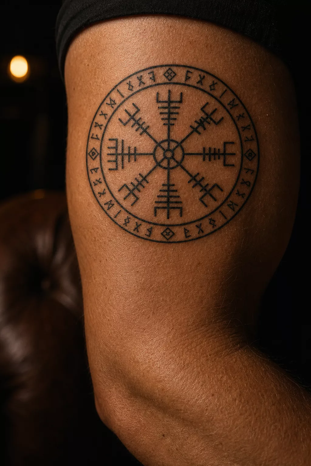 Vegvisir-Symbol als Wikinger Tattoo am Oberarm