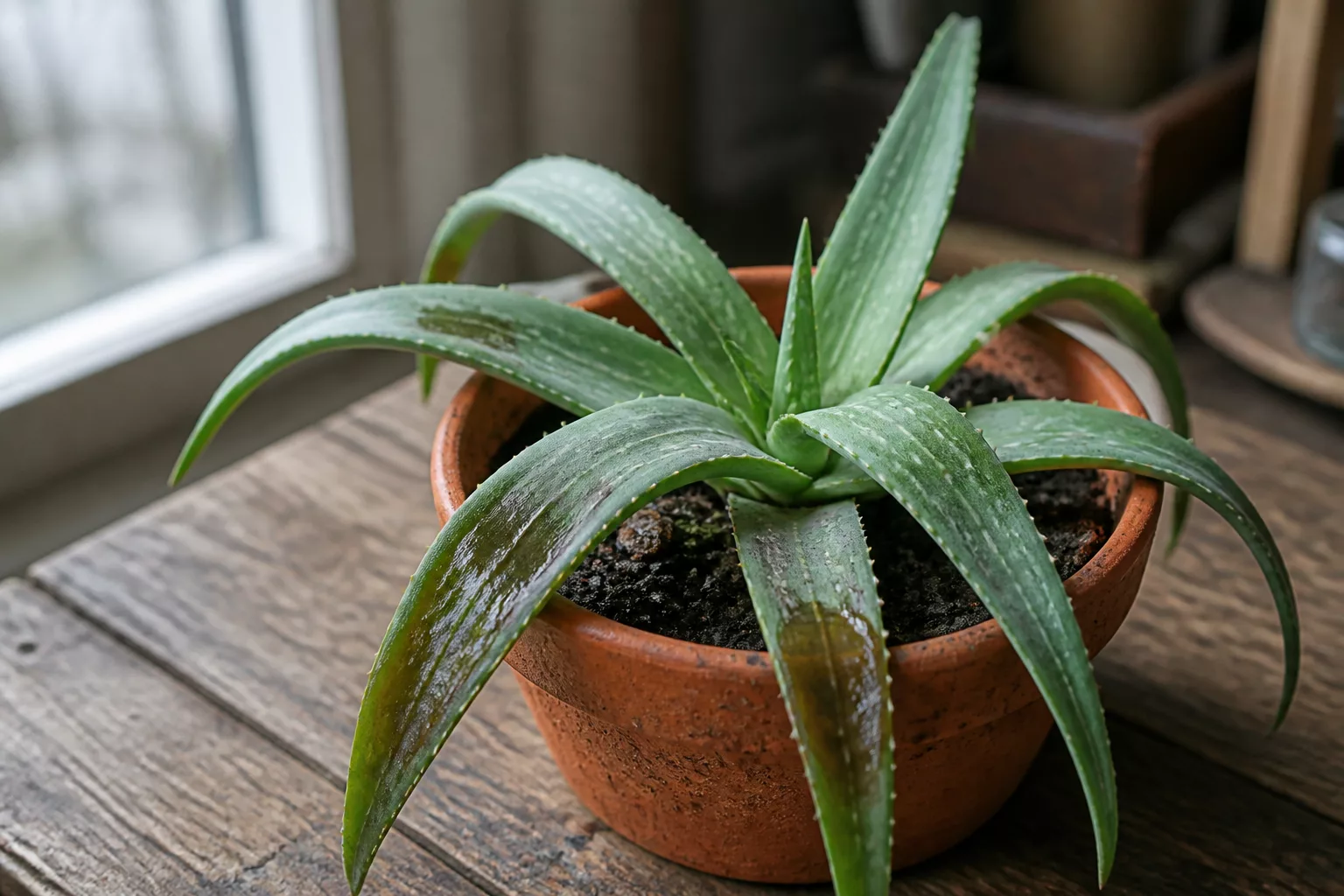 Übergossene Aloe vera mit dunklen, matschigen Flecken auf den Blättern