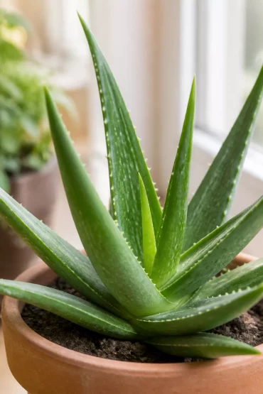 Gesunde, kräftig grüne Aloe vera nach erfolgreicher Erholung