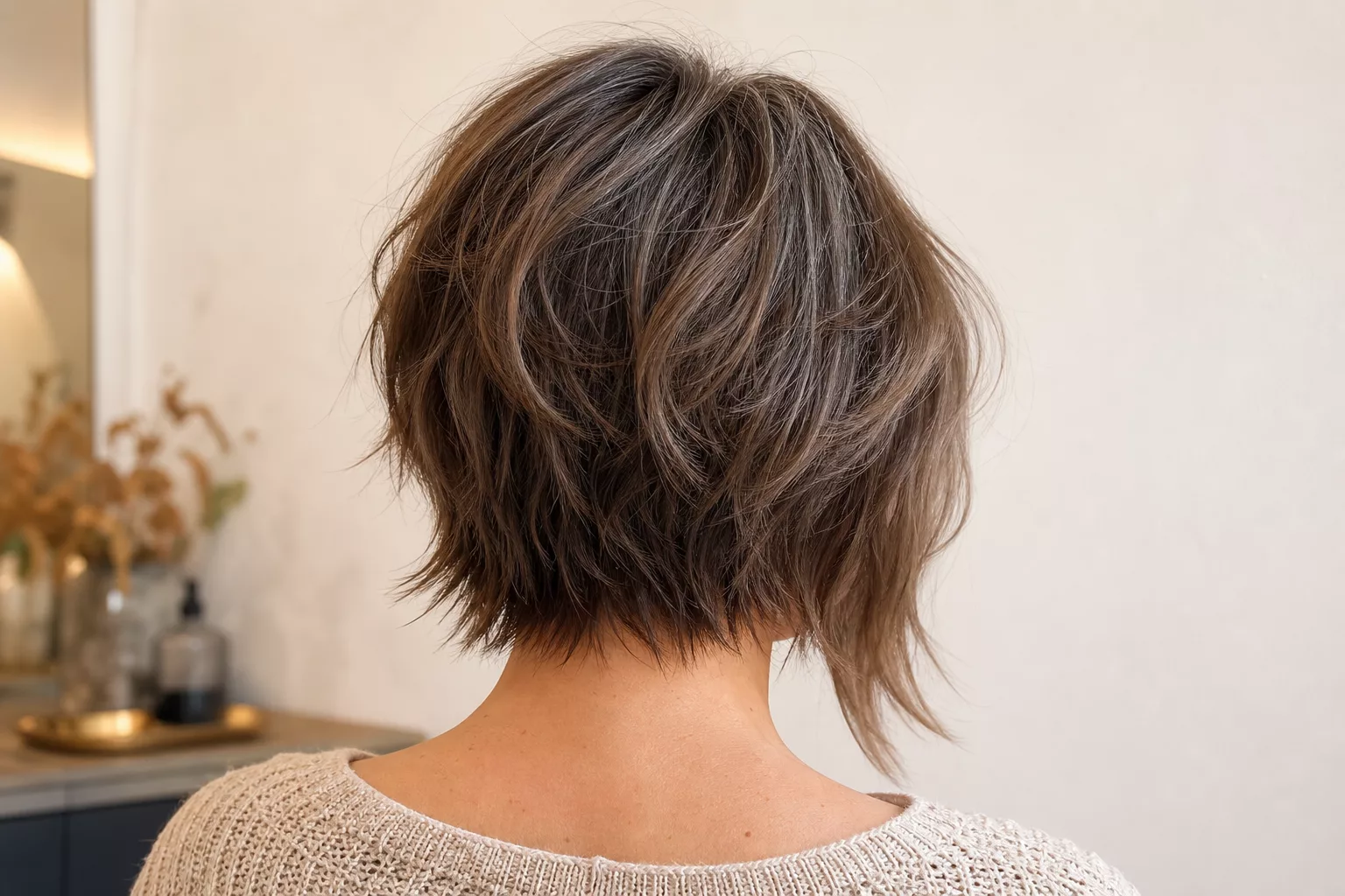 Asymmetrisch geschnittene Stufen mit mehr Volumen am Hinterkopf